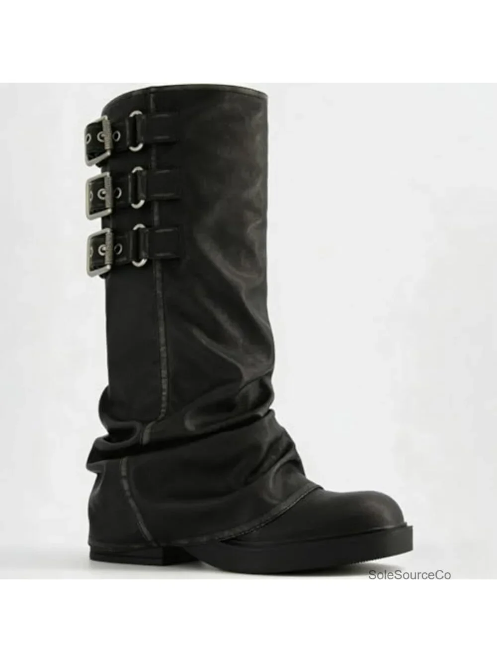 Fold Over Knee High Slouch Boots Chunky Platform Goth Women's Synthetic Rubber
